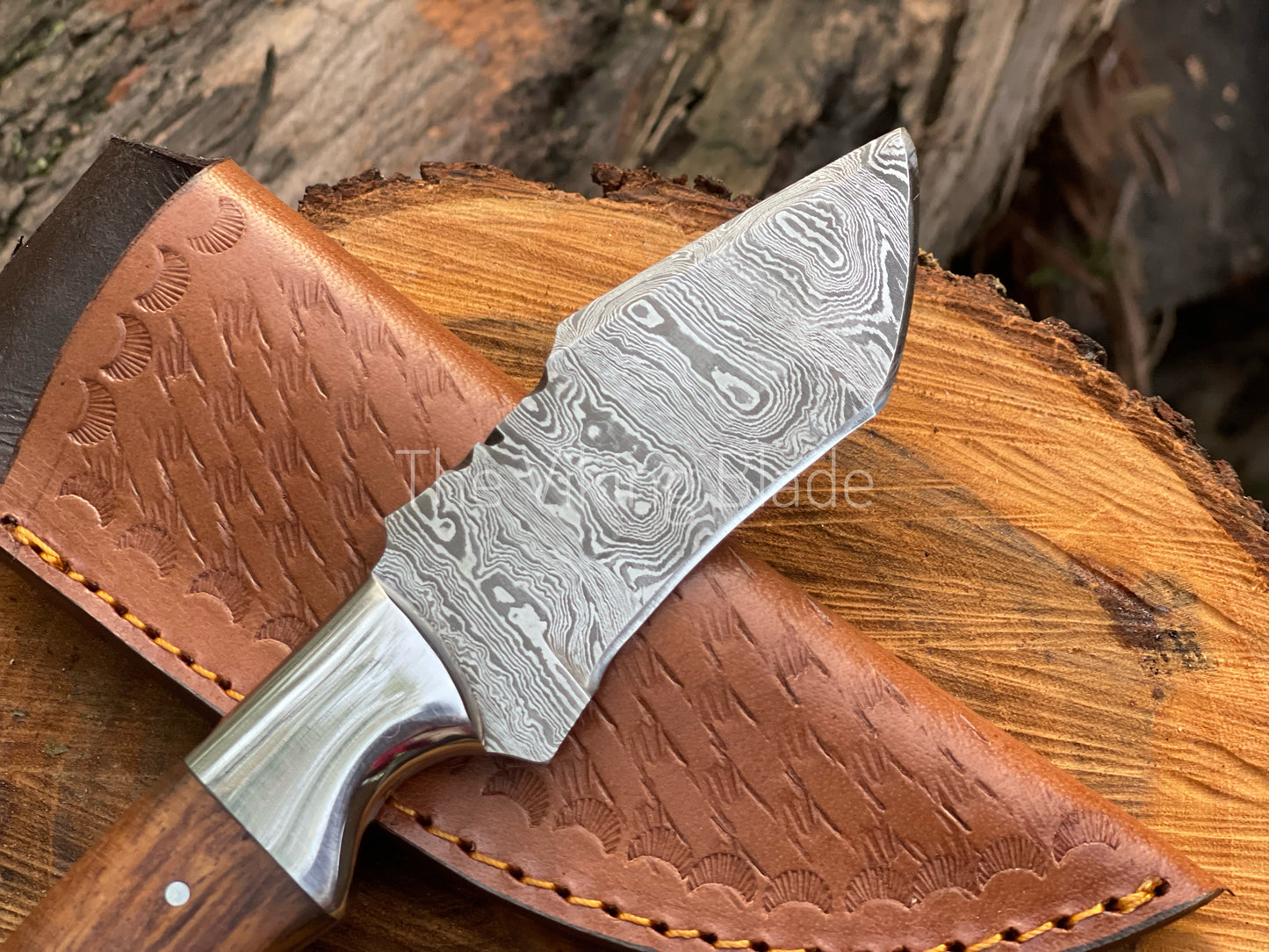 Custom Handmade Damascus Steel Tanto Knife With Leather Sheath