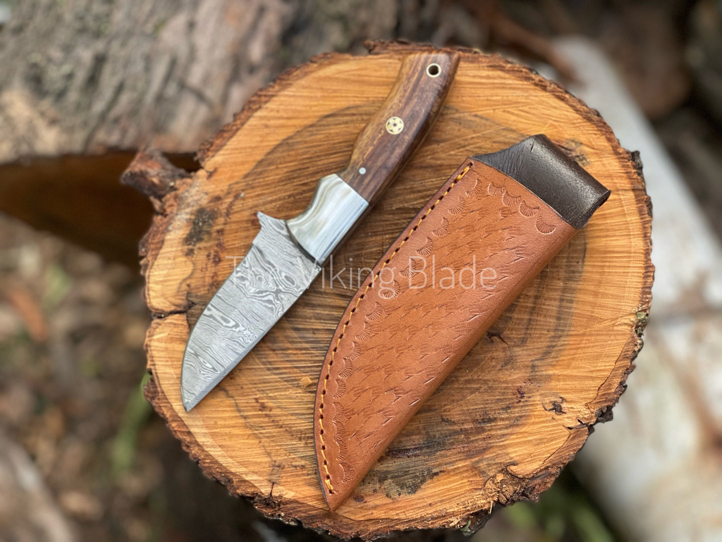 Custom Handmade Damascus Steel Skinner Knife With Leather Sheath