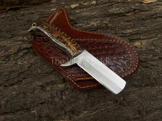 Custom Handmade D2 Steel Cowboy Bull Cutter Knife With Leather Sheath