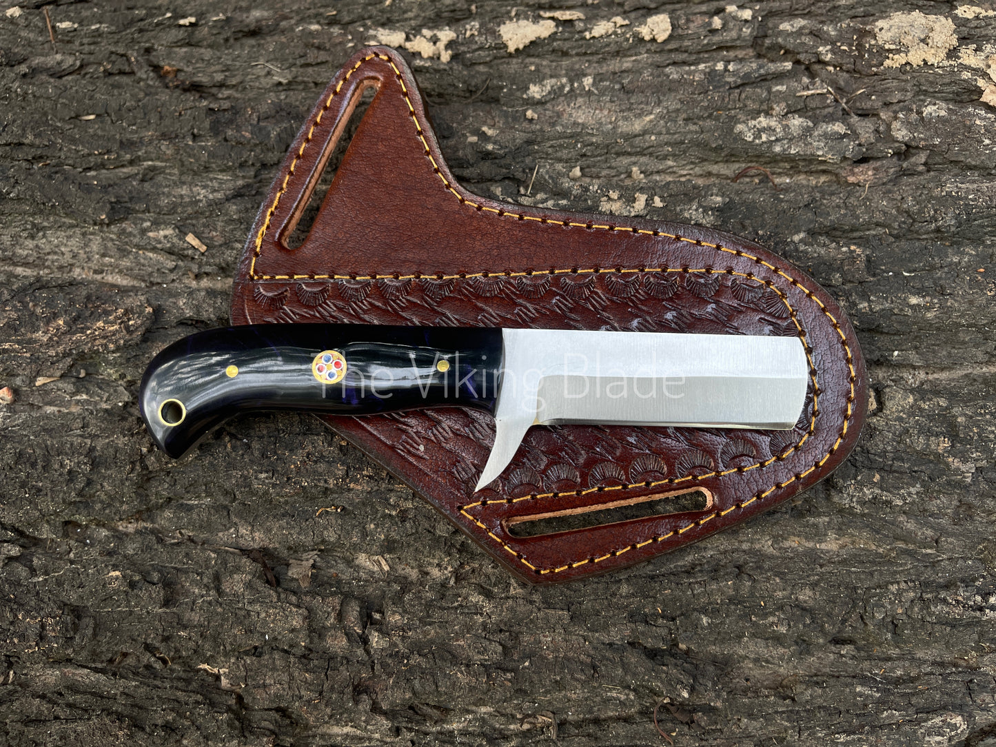 Custom Hand Forged D2 Steel Cowboy Bull Cutter Knife With Leather Sheath