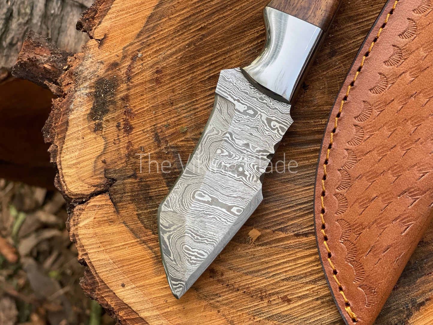 Custom Handmade Damascus Steel Tanto Knife With Leather Sheath