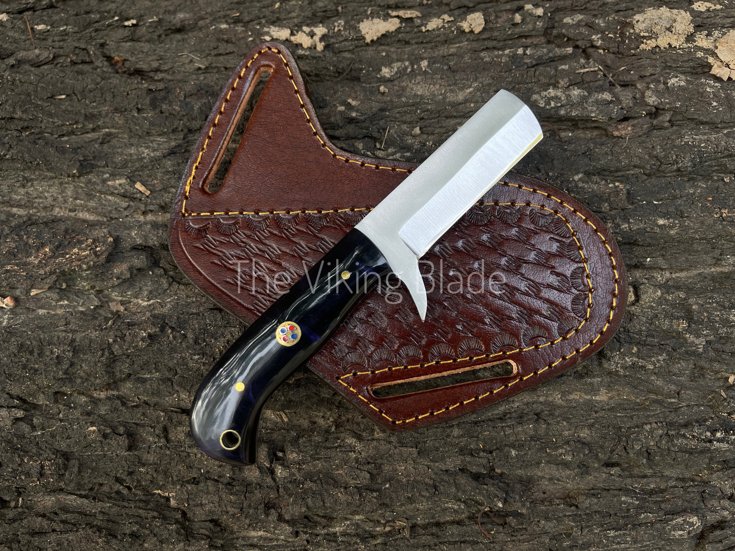 Custom Hand Forged D2 Steel Cowboy Bull Cutter Knife With Leather Sheath