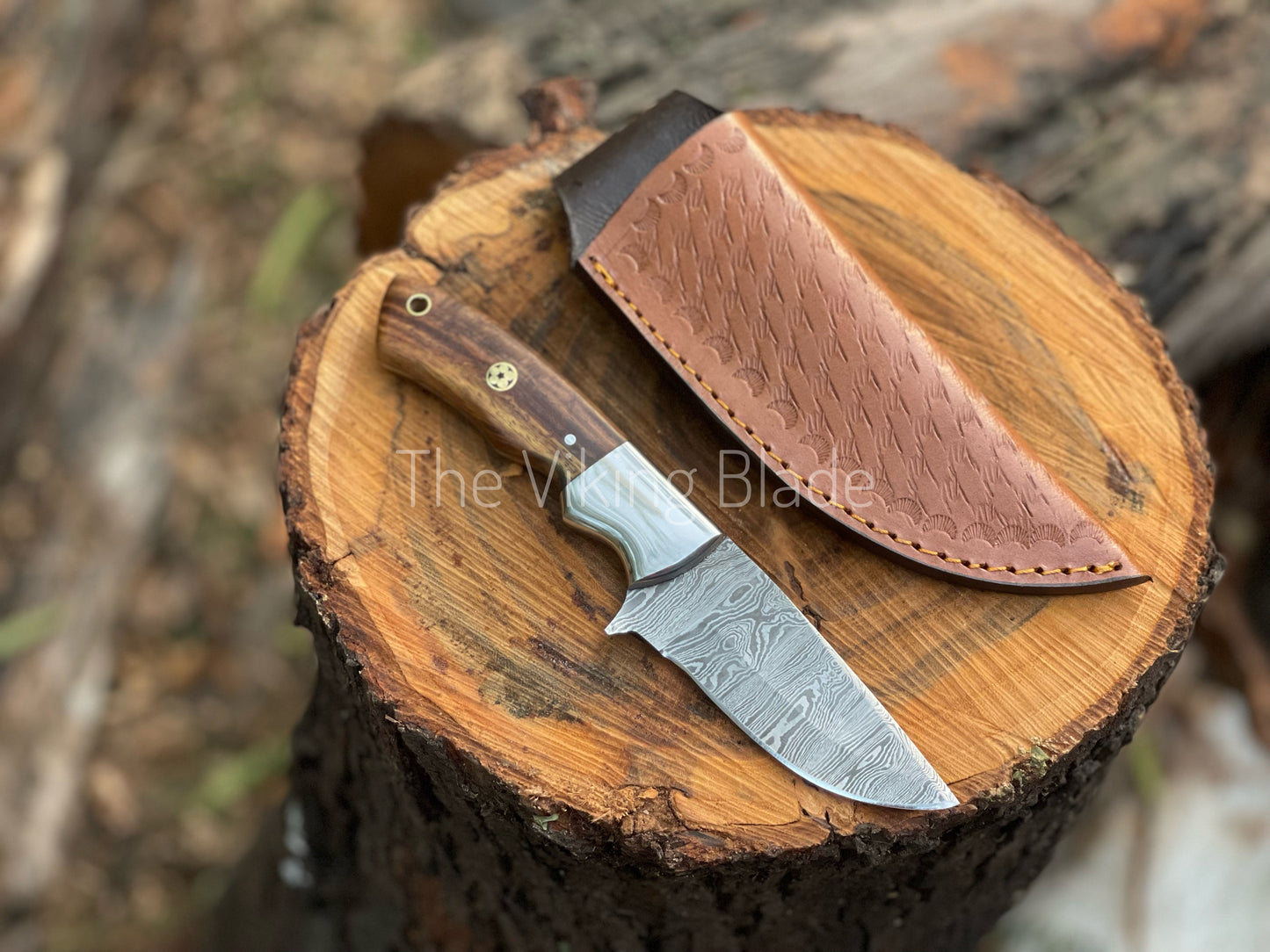 Custom Handmade Damascus Steel Skinner Knife With Leather Sheath