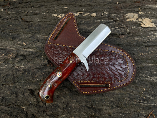 Custom Handmade D2 Steel Cowboy Bull Cutter Knife With Leather Sheath
