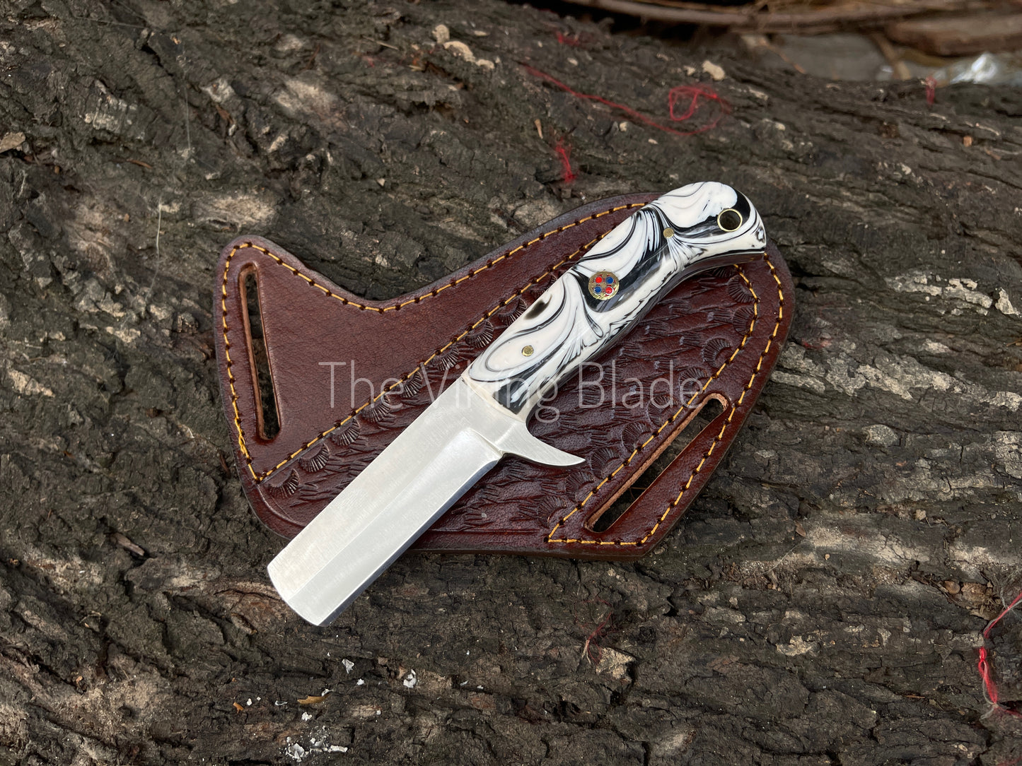 Custom Hand Forged D2 Steel Cowboy Bull Cutter Knife With Leather Sheath