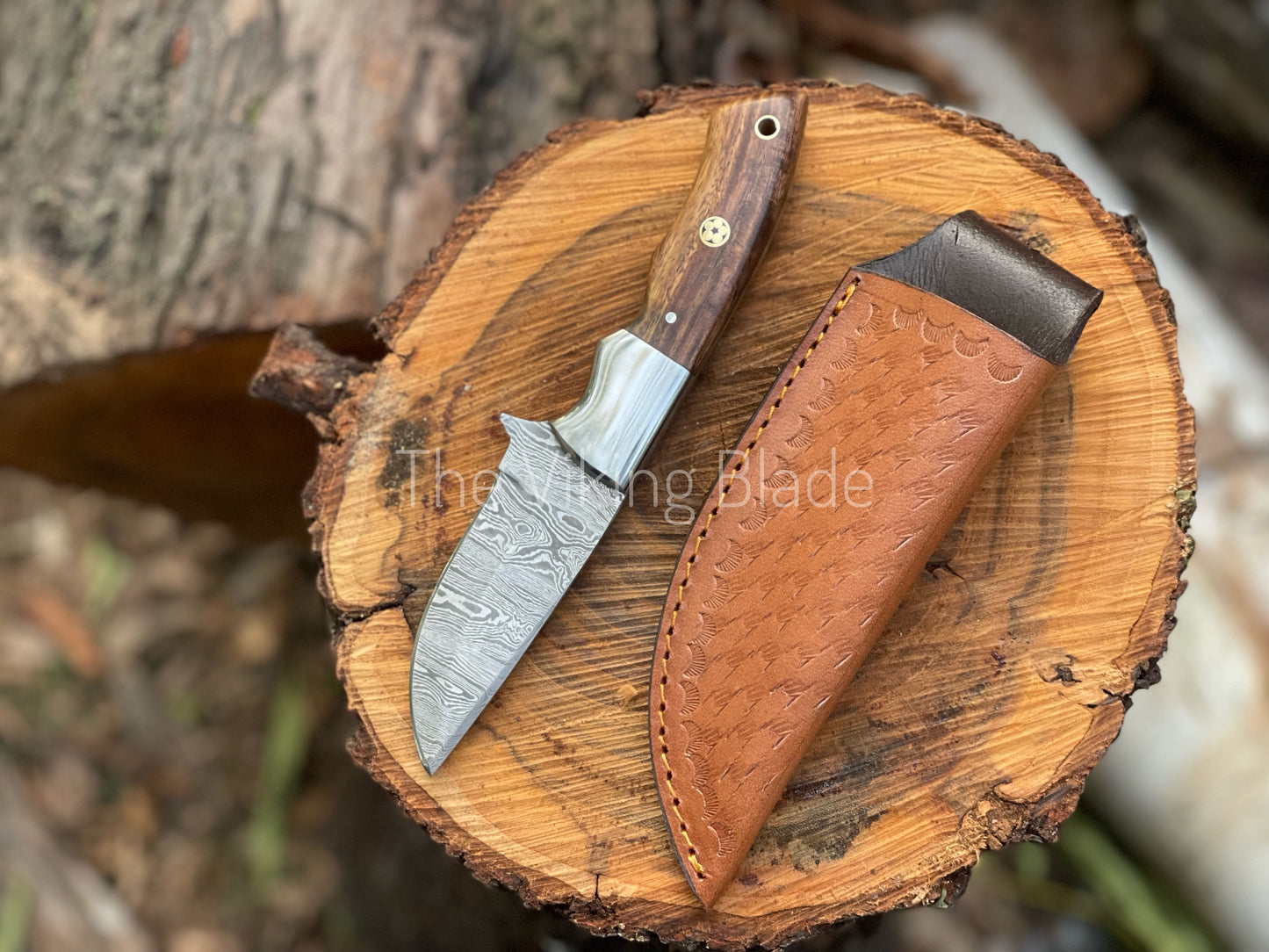 Custom Handmade Damascus Steel Skinner Knife With Leather Sheath