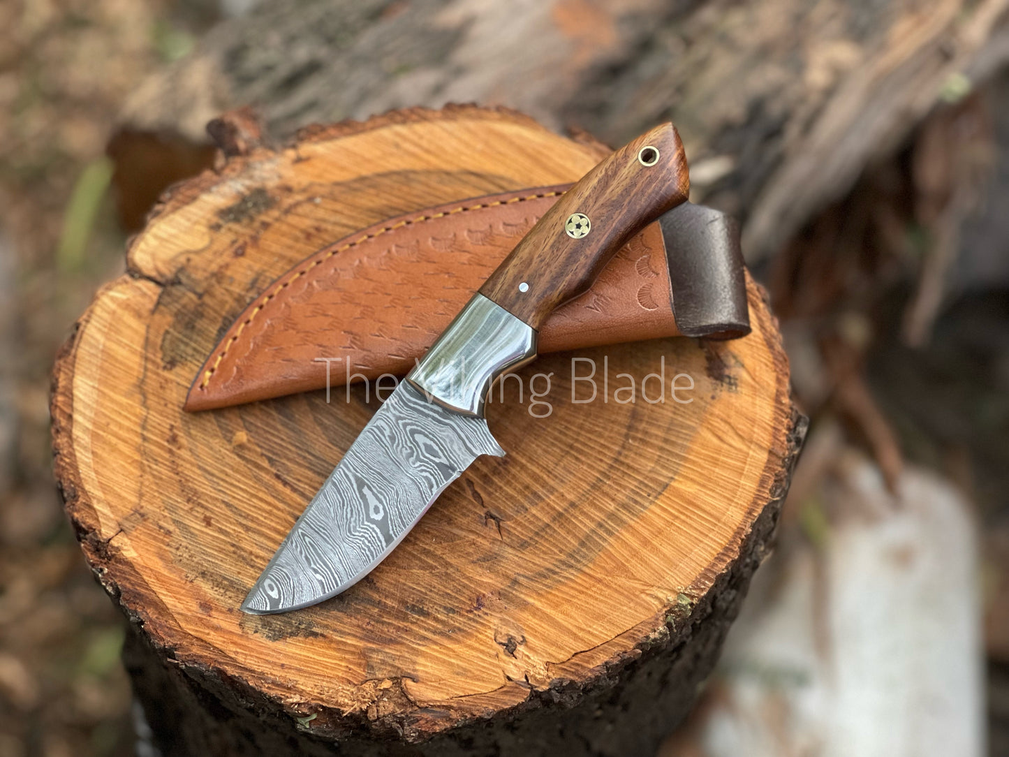 Custom Handmade Damascus Steel Skinner Knife With Leather Sheath