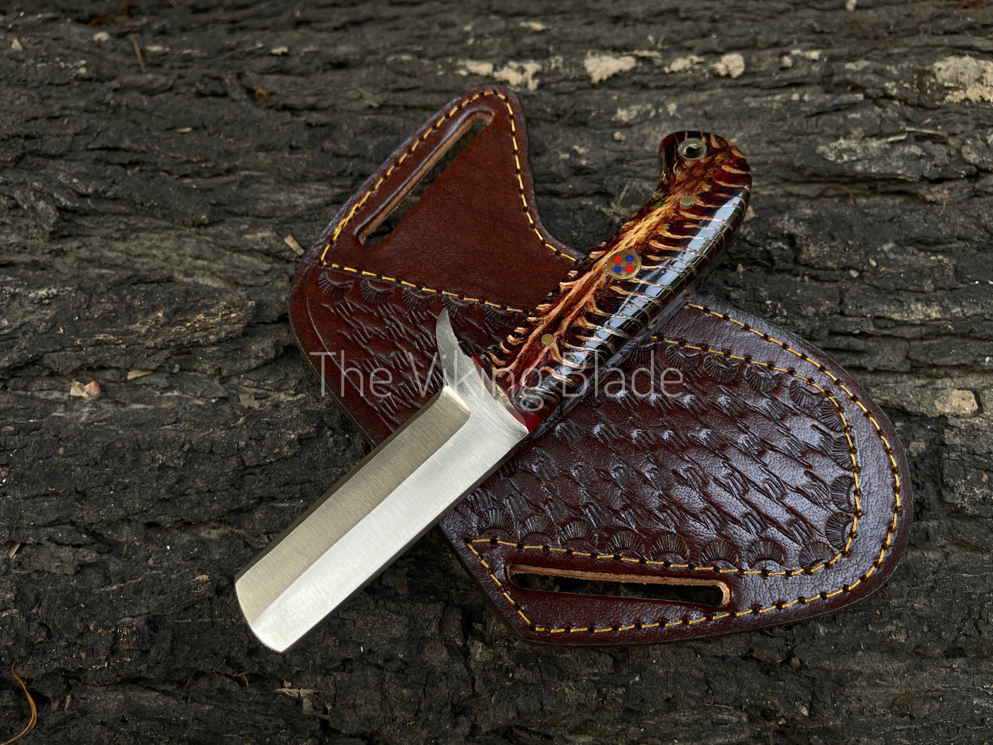 Custom Handmade Cowboy Bull Cutter Knife With Leather Sheath