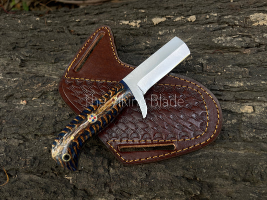 Custom Handmade D2 Steel Cowboy Bull Cutter Knife With Leather Sheath
