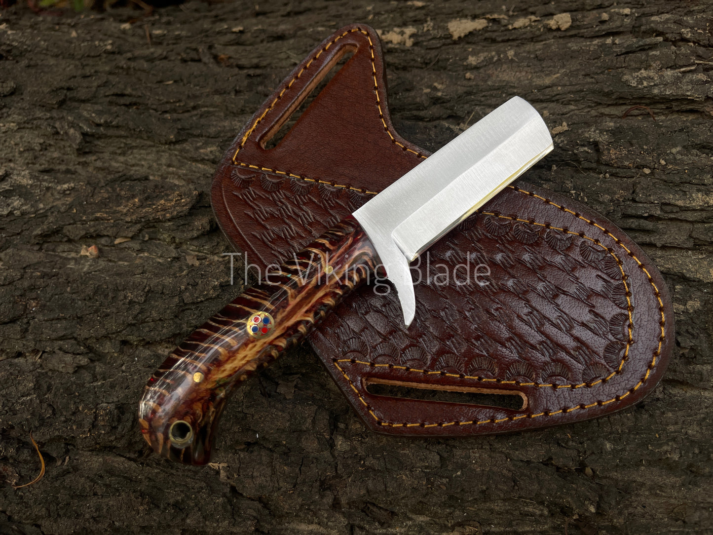 Custom Handmade Cowboy Bull Cutter Knife With Leather Sheath