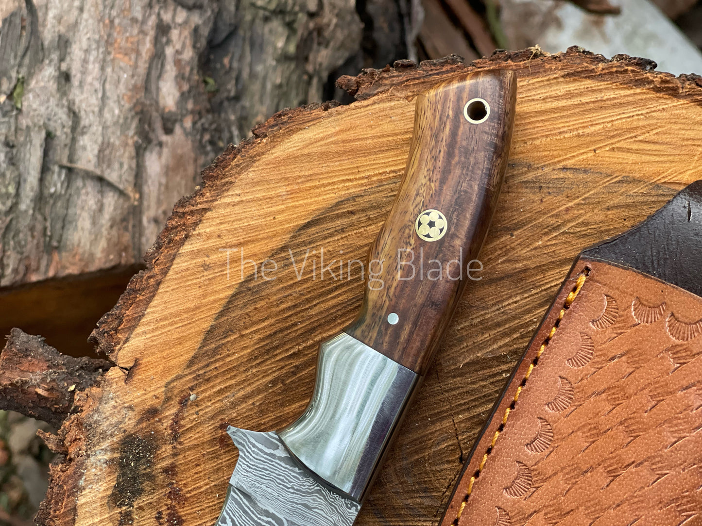 Custom Handmade Damascus Steel Skinner Knife With Leather Sheath