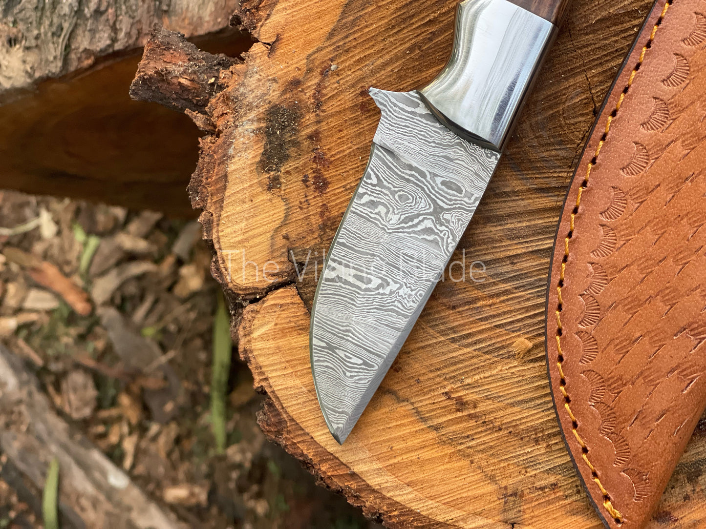 Custom Handmade Damascus Steel Skinner Knife With Leather Sheath