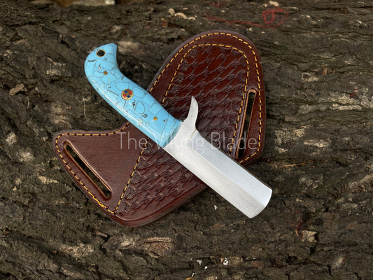 Custom Handmade D2 Steel Cowboy Bull Cutter Knife With Leather Sheath