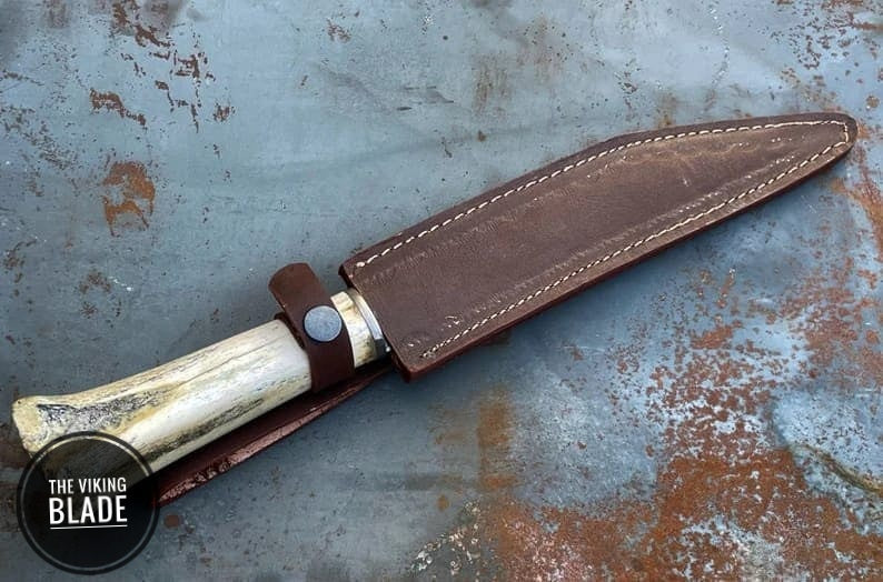 Hand Forged Damascus Steel Seax Knife with Leather Sheath | The Viking Blade |