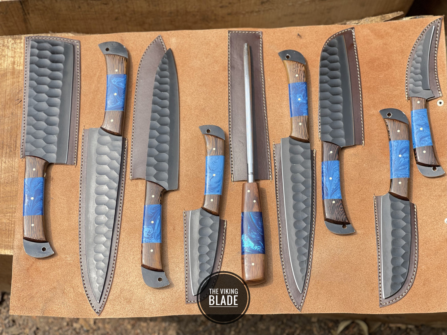 Handmade Chef Knives Set | 5 Piece Black Coated Kitchen & BBQ Knife Collection | The Viking Blade |