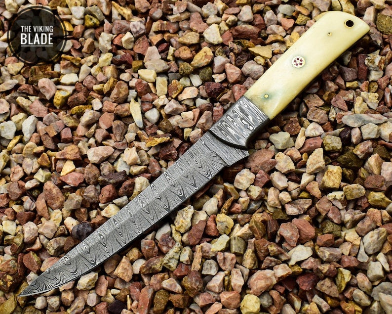 Beautiful Damascus Steel Handmade Fillet Knife, Chef Knife with Camel Bone Handle | The Viking Blade |