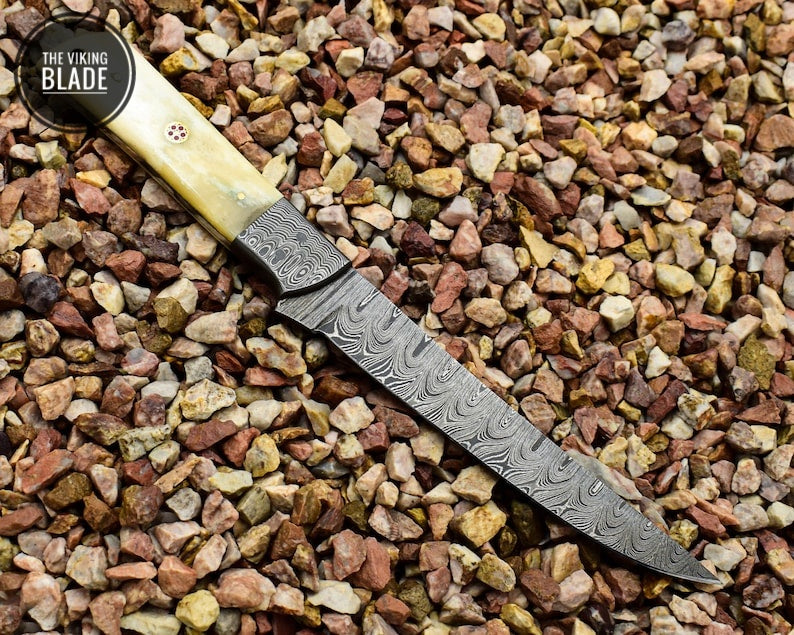 Beautiful Damascus Steel Handmade Fillet Knife, Chef Knife with Camel Bone Handle | The Viking Blade |