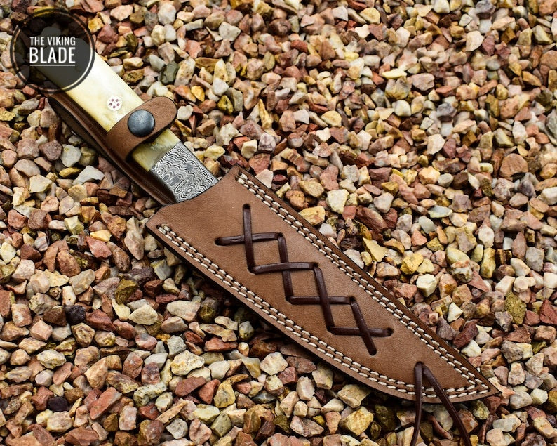 Beautiful Damascus Steel Handmade Fillet Knife, Chef Knife with Camel Bone Handle | The Viking Blade |