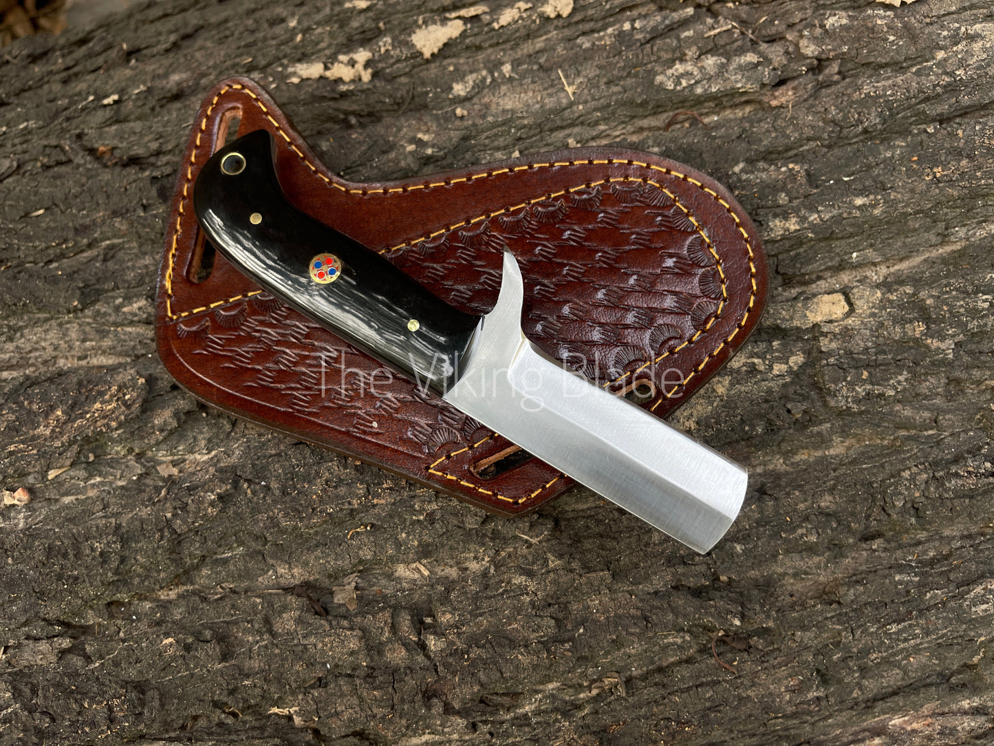 Custom Hand Forged D2 Steel Cowboy Bull Cutter Knife With Leather Sheath