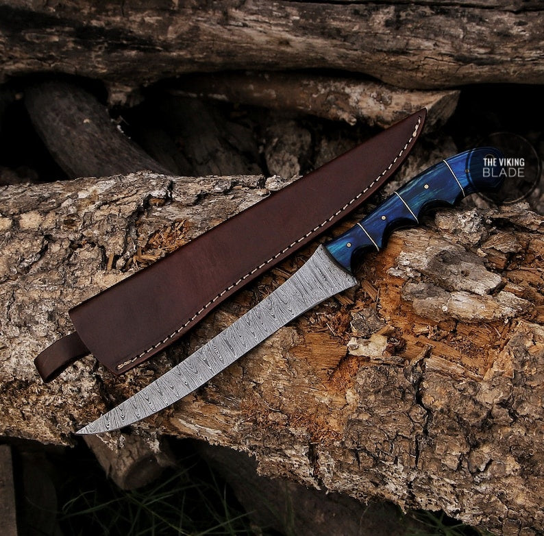CUSTOM HAND FORGED DAMASCUS STEEL fillet KNIFE | The Viking Blade |
