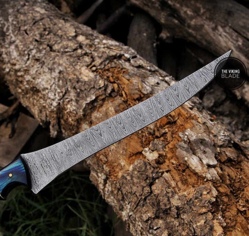 CUSTOM HAND FORGED DAMASCUS STEEL fillet KNIFE | The Viking Blade |