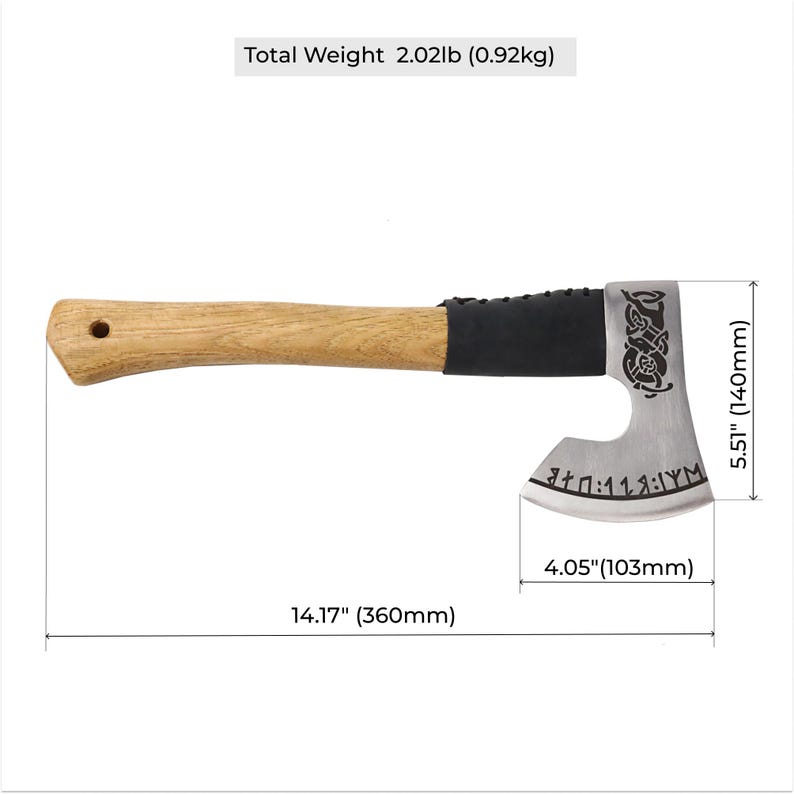 Camping Hatchet for Chopping, Bearded Bushcraft Axe with Sheath | The Viking Blade |