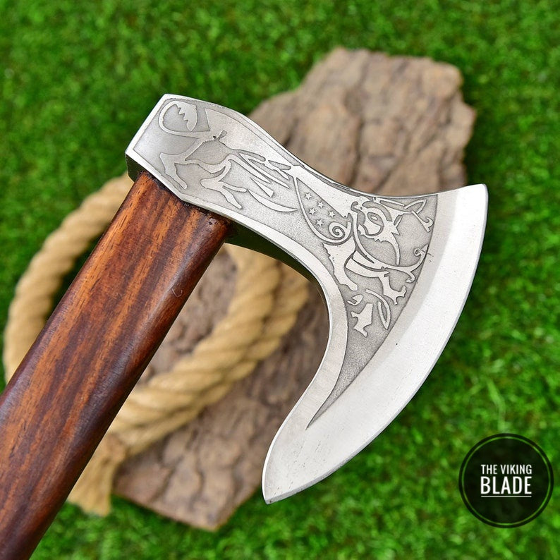 Carbon Steel Axe With Leather Sheath | The Viking Blade |
