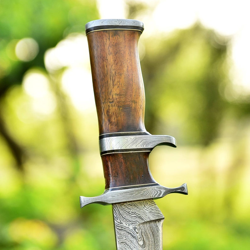 Custom Handmade Damascus Steel Bowie Knife with Premium Rosewood Handle