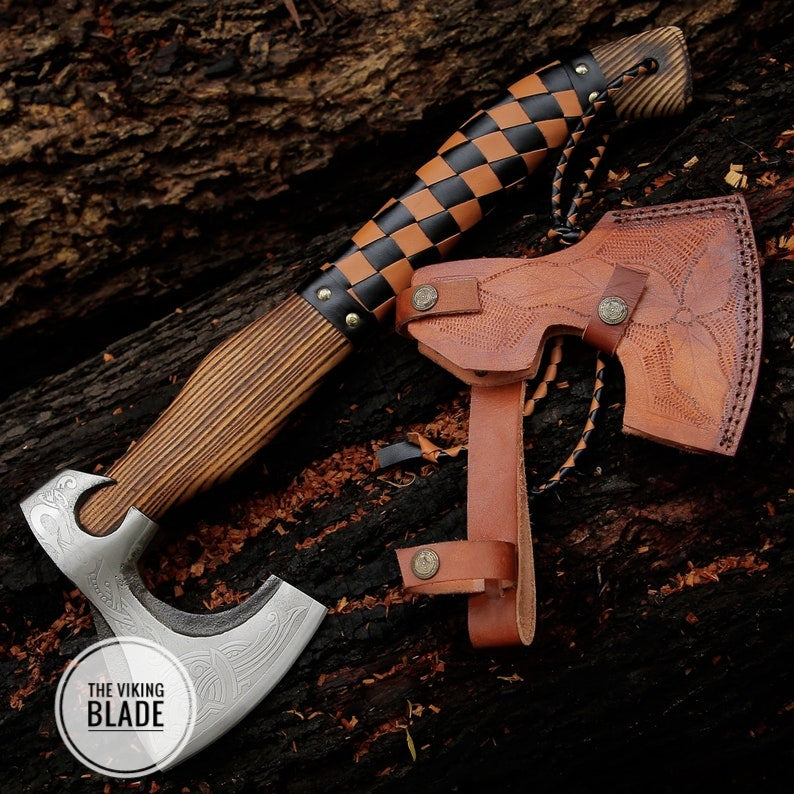 Custom Hand Forged Corbon Steel Viking Axe With Leather Sheath |The Viking Blade|