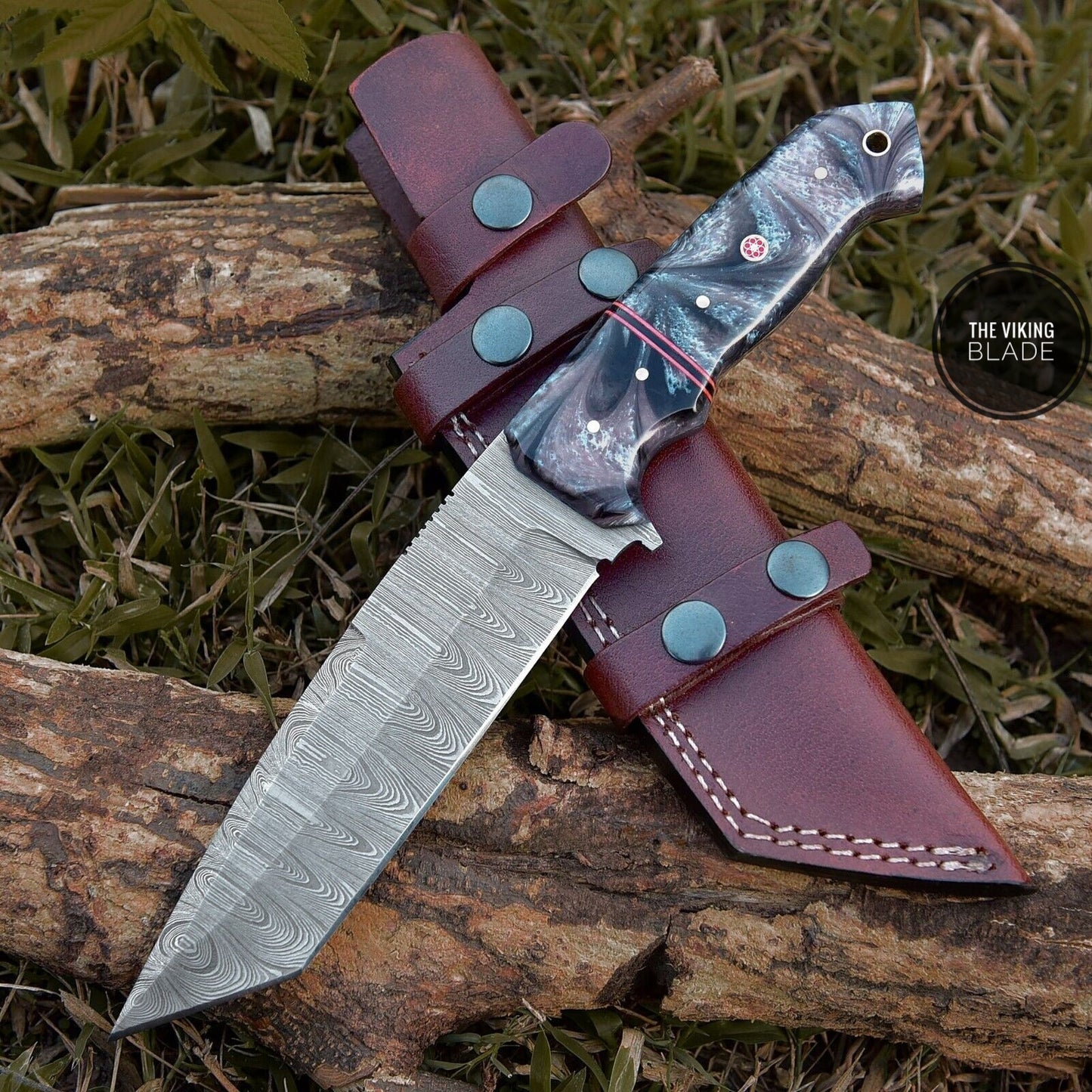 Custom Hand Forged Damascus Steel Hunting Large Tanto Blade Camping Knife | The Viking Blade |