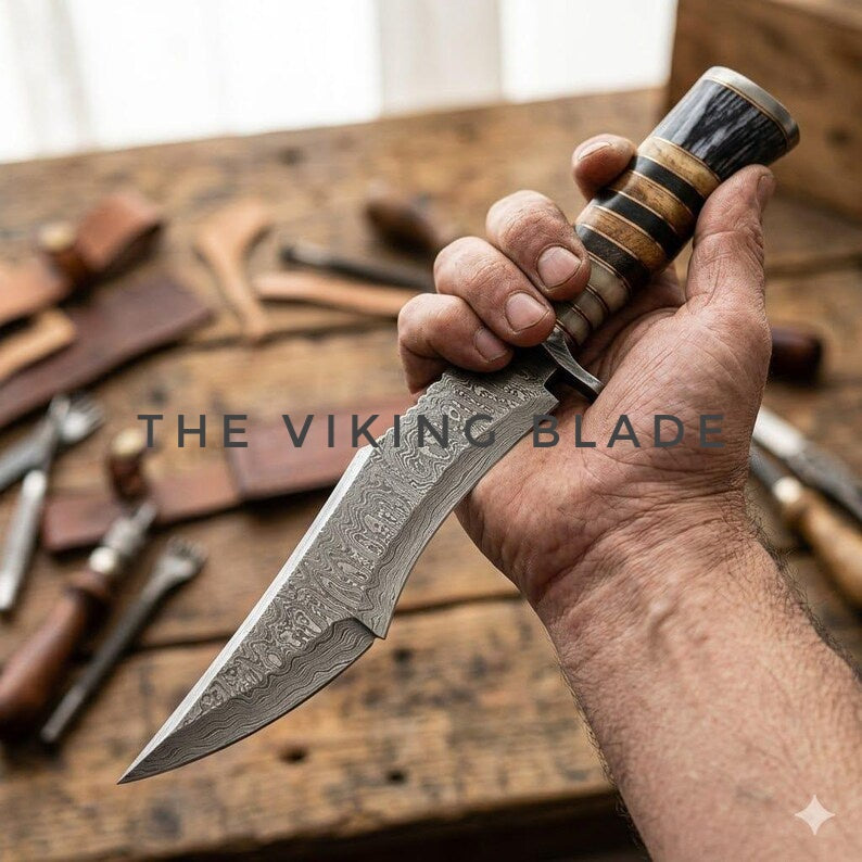 Custom Hand Forged Damascus Steel Hunting Outdoor Bowie Knife With Leather Sheath