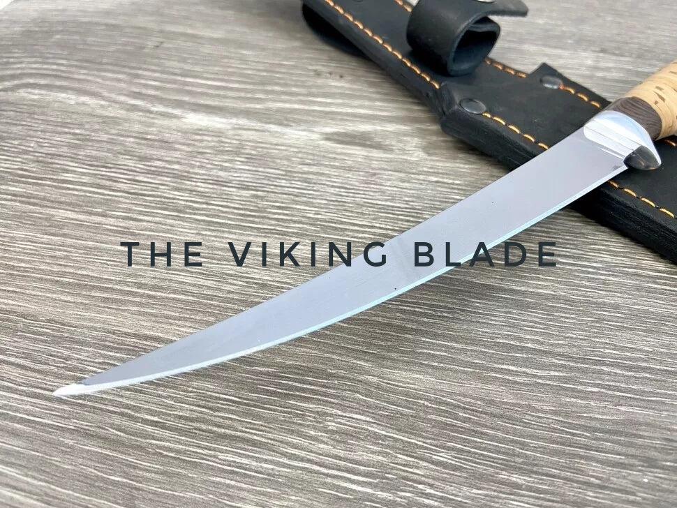Custom Hand Forged Fillet Kitchen Knife With Leather Sheath | The Viking Blade |