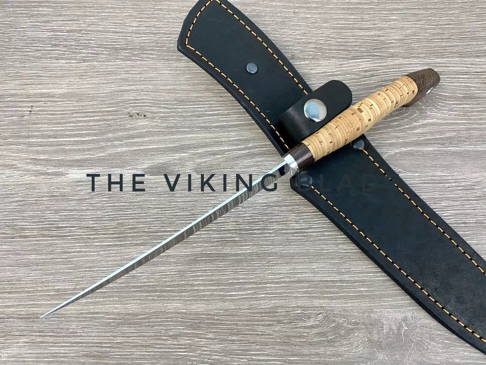 Custom Hand Forged Fillet Kitchen Knife With Leather Sheath | The Viking Blade |