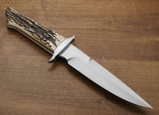 Custom Handcrafted Hunting Knife Stag Horn Handle With Leather Sheath
