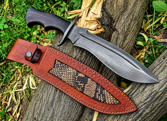 This 9-inch carbon steel knife features a durable full-tang construction, a sharp clip-point blade, and a comfortable wooden handle. It comes with a protective sheath and is ideal for hunting, camping, and outdoor adventures.