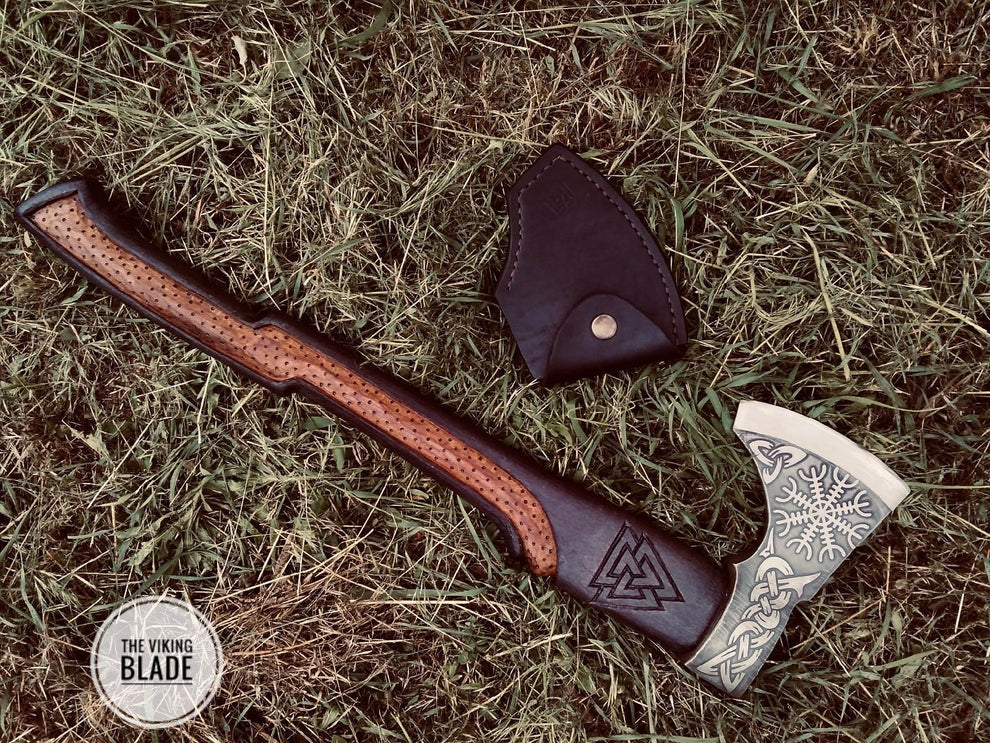 Custom Handmade Carbon Steel Viking Axe With Leather Sheath |The Viking Blade|