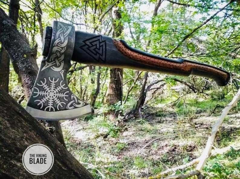 Custom Handmade Carbon Steel Viking Axe With Leather Sheath |The Viking Blade|