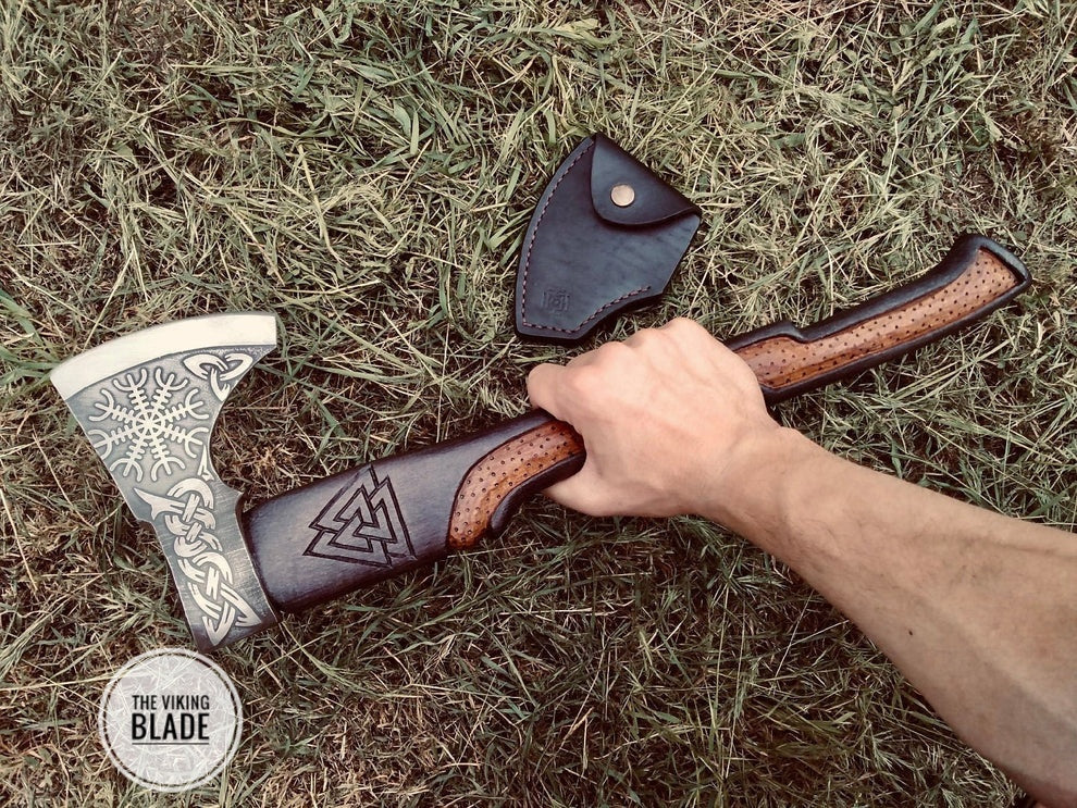 Custom Handmade Carbon Steel Viking Axe With Leather Sheath |The Viking Blade|