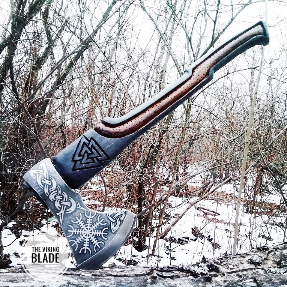 Custom Handmade Carbon Steel Viking Axe With Leather Sheath |The Viking Blade|