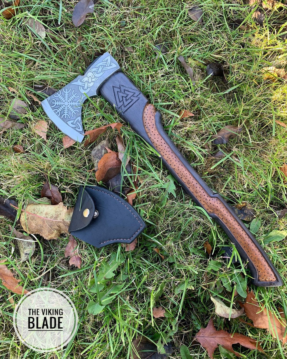 Custom Handmade Carbon Steel Viking Axe With Leather Sheath |The Viking Blade|