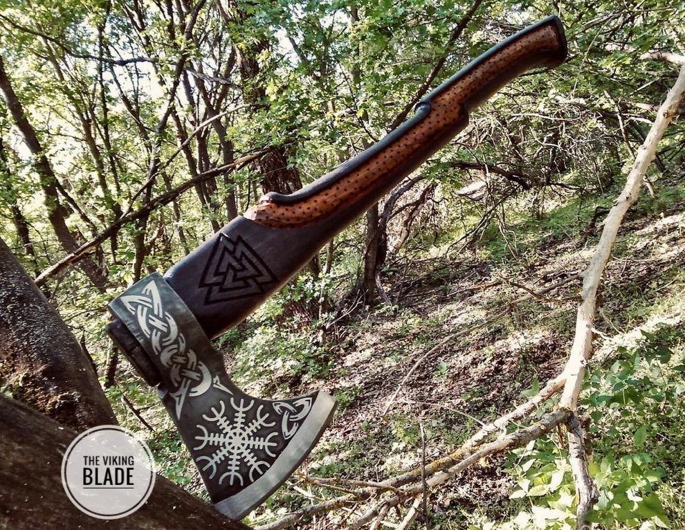 Custom Handmade Carbon Steel Viking Axe With Leather Sheath |The Viking Blade|