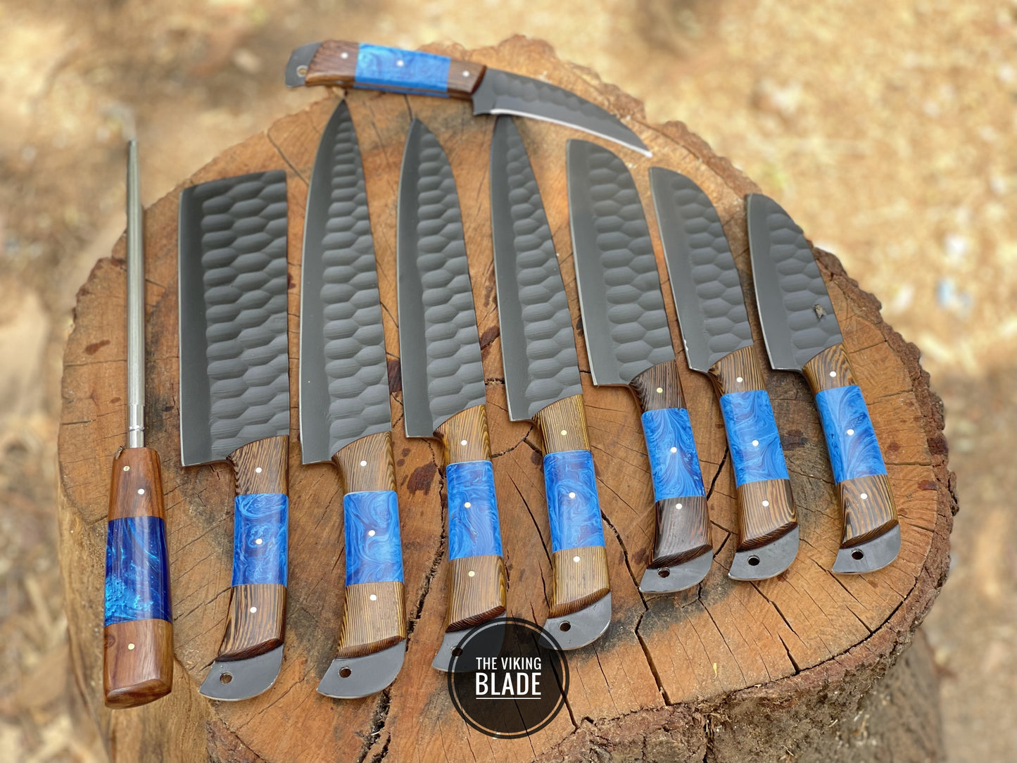 Handmade Chef Knives Set | 5 Piece Black Coated Kitchen & BBQ Knife Collection | The Viking Blade |