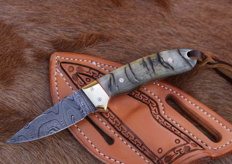 Cowboy Wild West Knife - Sheep Horn Heritage With Leather Sheath