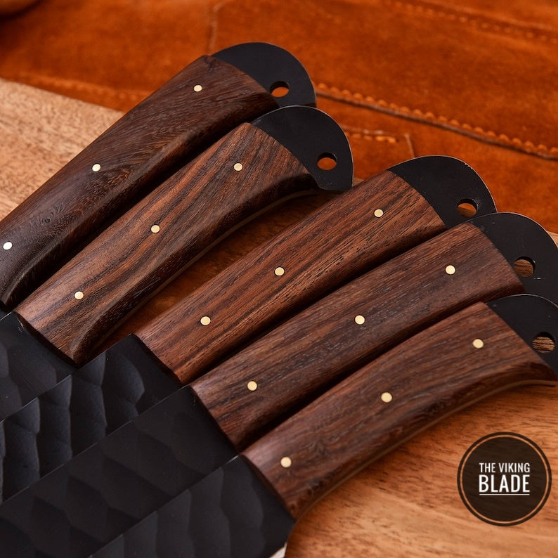 Custom Handmade D2 Steel Chef knife Set With Leather Roll Kit | The Viking Blade |