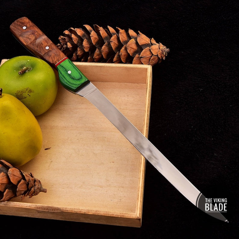 Custom Handmade D2 Steel Fillet Fish Chef Knife With Leather Sheath | The Viking Blade |