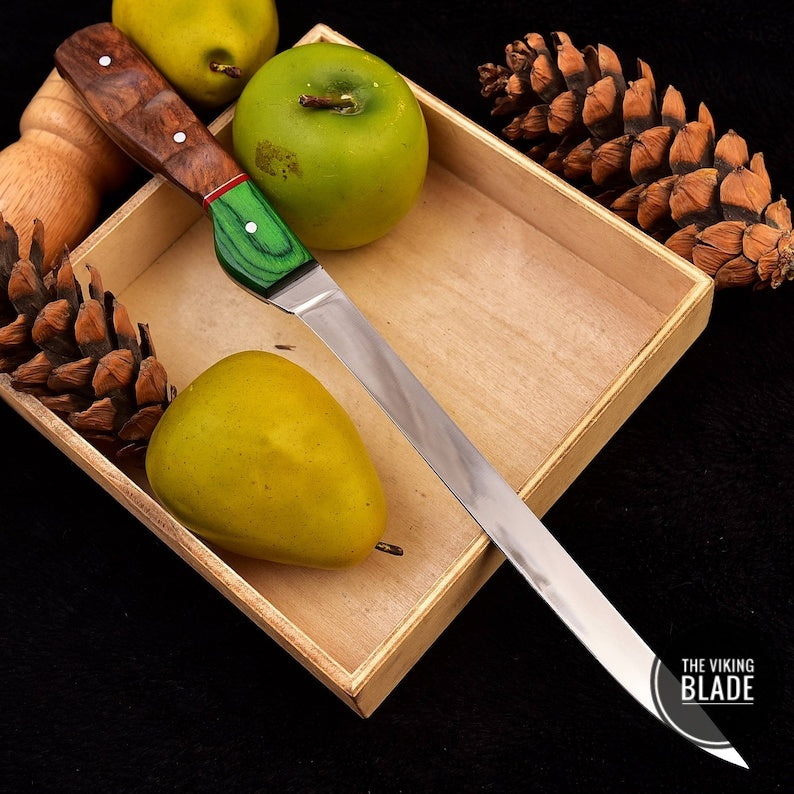Custom Handmade D2 Steel Fillet Fish Chef Knife With Leather Sheath | The Viking Blade |