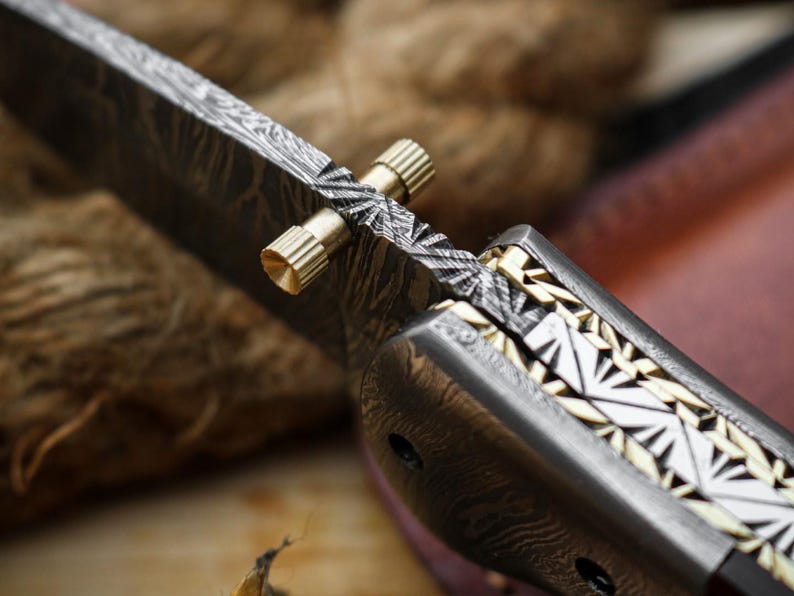 Custom Handmade Damascus Steel Folding Pocket Knife with Genuine Leather Pouch – Hand-Forged EDC & Outdoor Knife