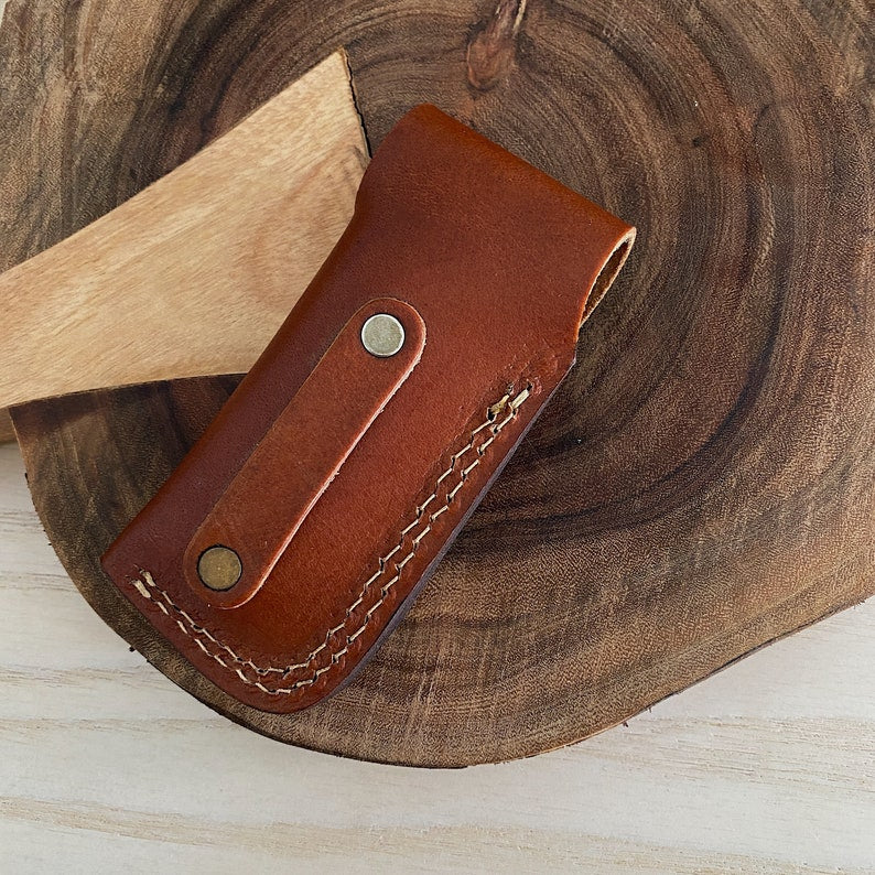 Custom Handmade Damascus Steel Folding Pocket Knife with Genuine Leather Sheath – Hand-Forged EDC Knife