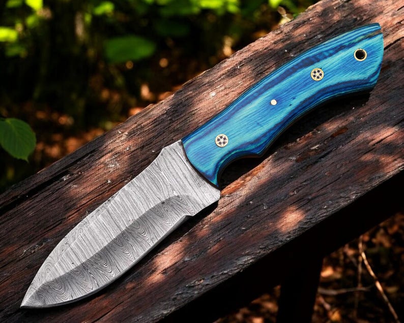 Custom Handmade Damascus Steel Hunting Knife With Leather Sheath | The Viking Blade |