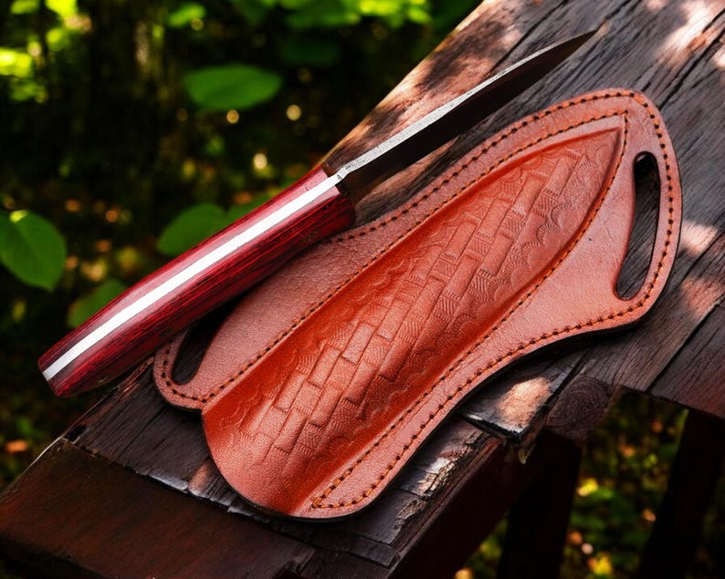 Custom Handmade Damascus Steel Hunting Knife With Leather Sheath | The Viking Blade |